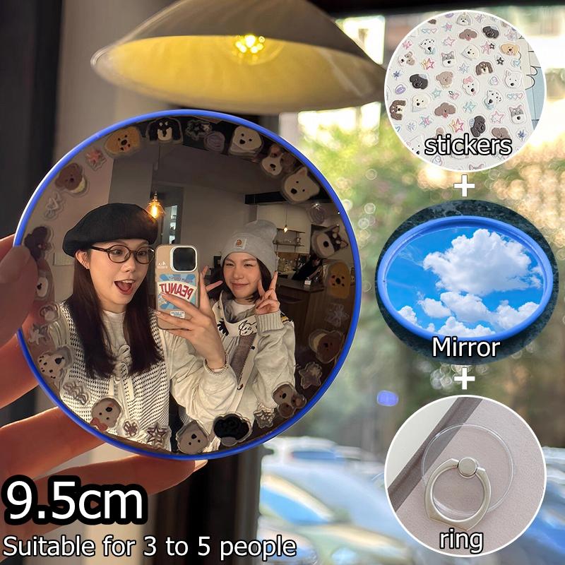 Convex Mirror With Stickers Travel Mirror Photo Props Makeup Mirrors Portable Round Mirrors Wide Angle Mirror To Photograph