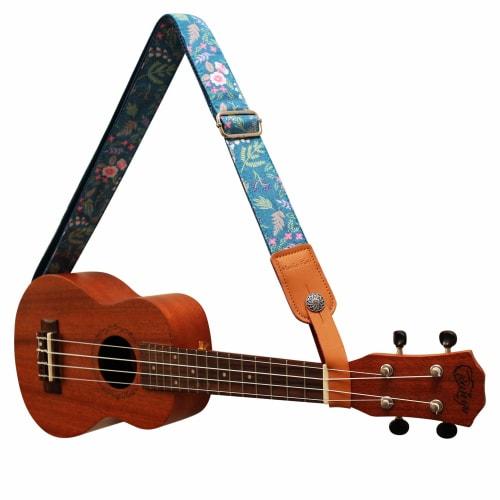 MUSIC FIRST Original Design Retro "Misty Garden At Dawn" Soft Cotton & Genuine Leather Ukulele Strap/Shoulder Strap with Branded Strap Locker