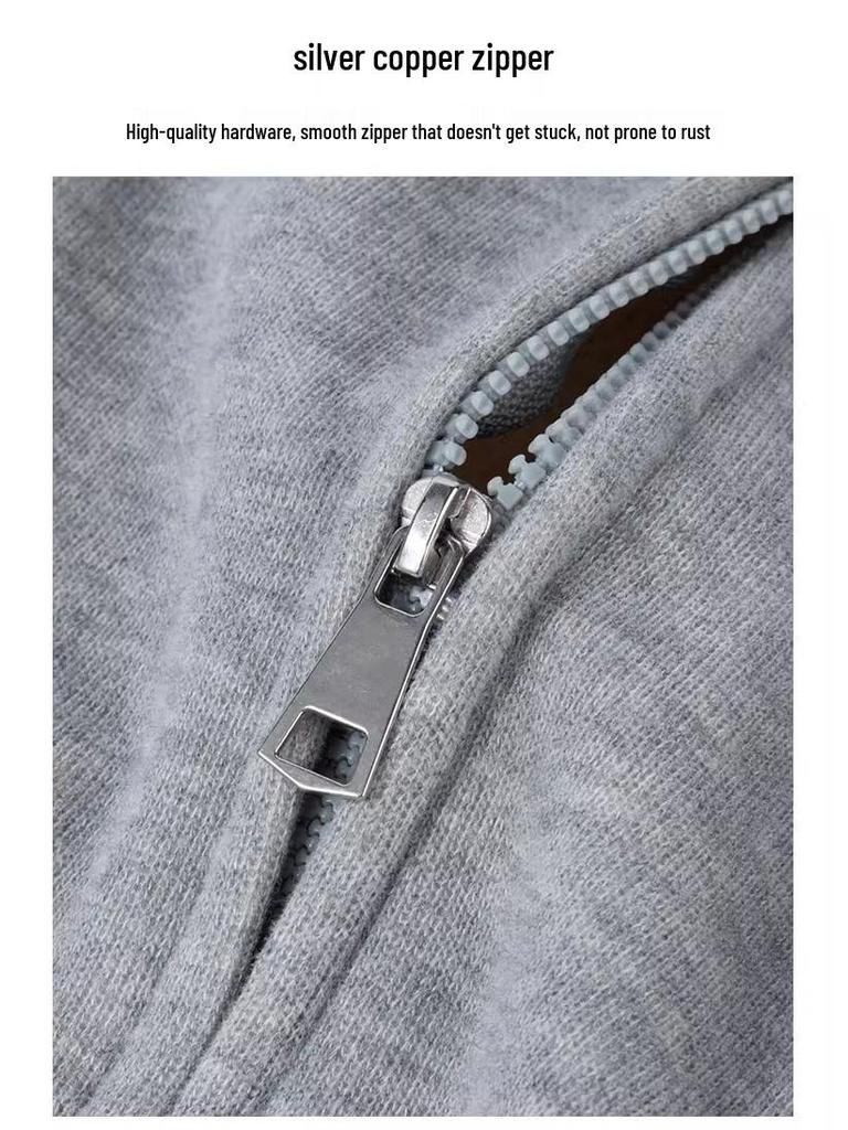 Women's Grey Fur Collar Fleece-Lined Hoodie, Korean Style, Small Size, 2025 Autumn/Winter Collection.