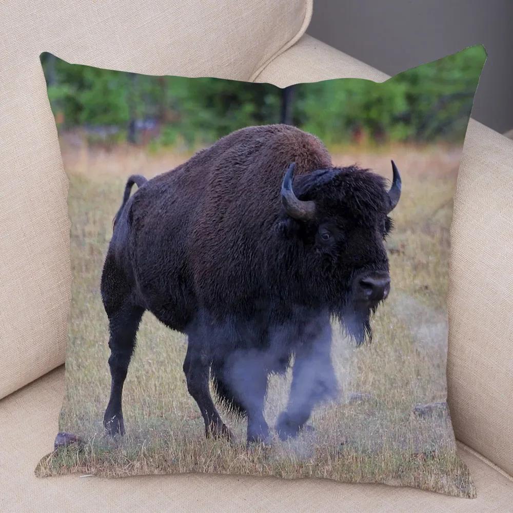 

Африканский дикий бизон Наволочка для подушки для спальни дивана дома автомобиля декор животное наволочка Супер мягкая плюшевая наволочка х 66x66cm золотой