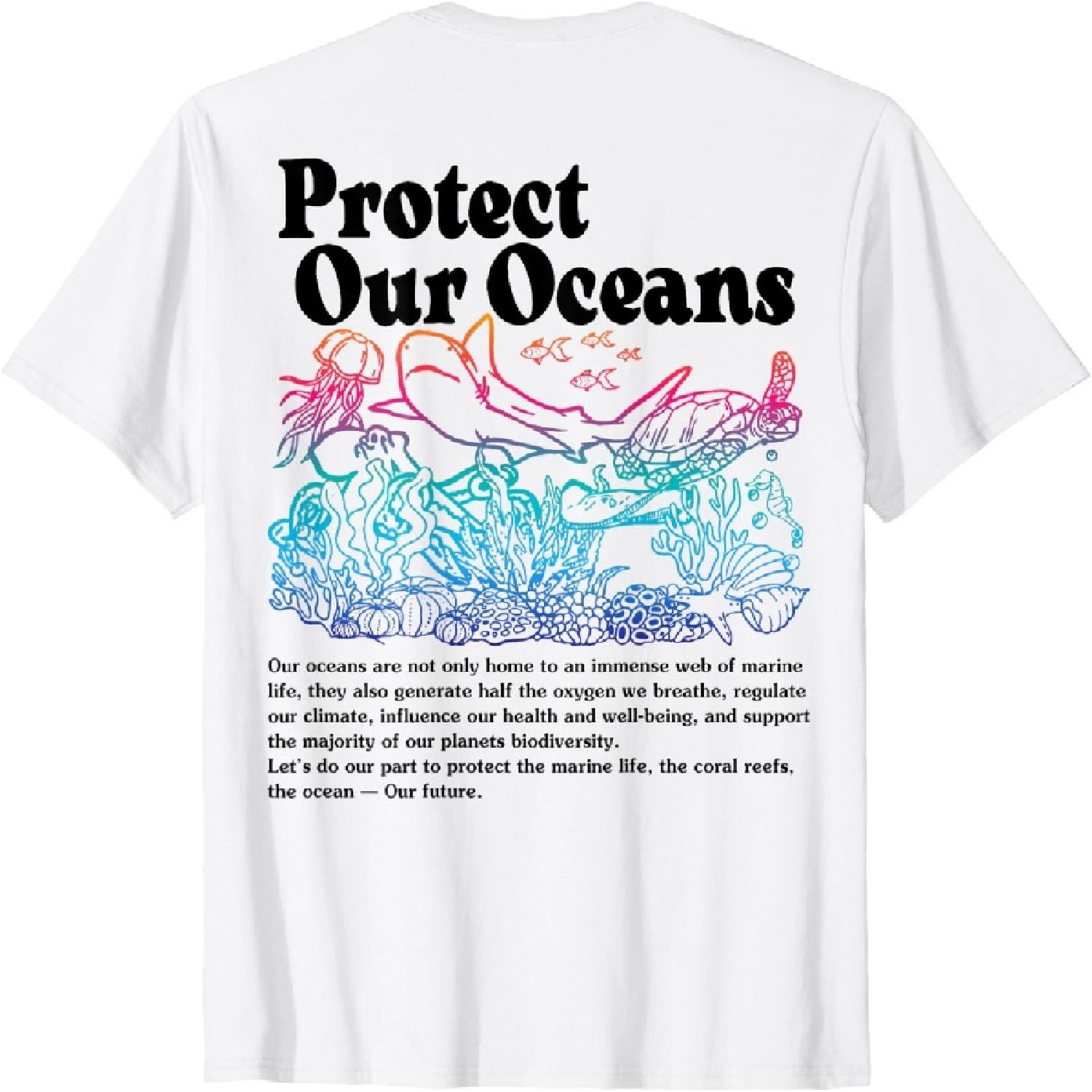 Protect Our Oceans Save Earth World Ocean Day 2023 On Back T-Shirt S