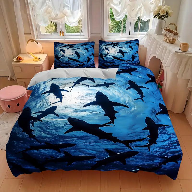 Set Biancheria da Letto 3 Pezzi Squalo Include 1 Piumone + 2 Federe, Senza Imbottiture per Cuscini, Morbido Confortevole,a0909142