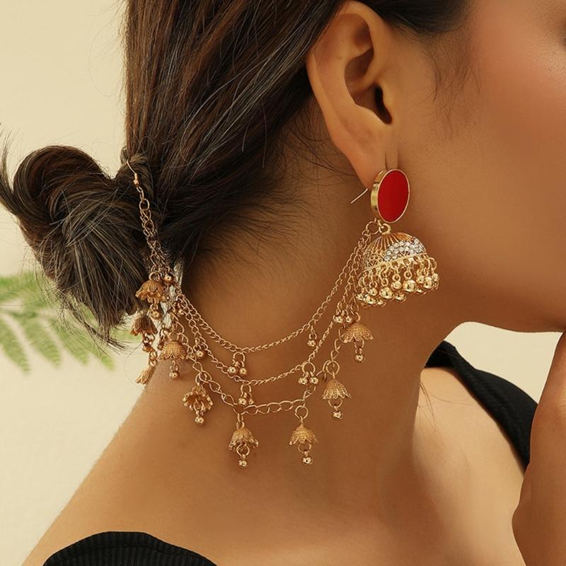 Elegant Dangle Earrings for Women Stylish Rhinestones Studded Earrings Bridal Accessory Ethnic Indian Style Jewelry