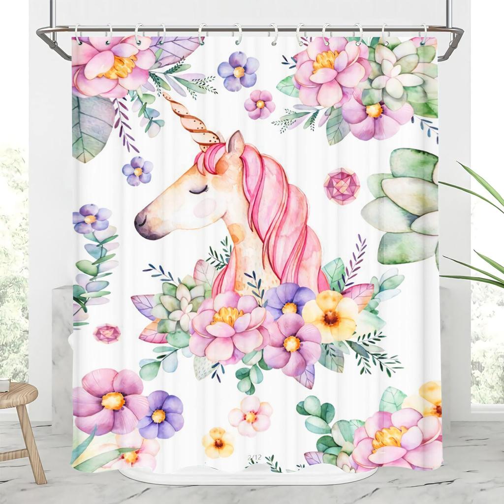 Unicorn Cartoon Shower Curtains Full Set for Boys and Girls Luxury Screen Bath Curtain Toilet Accessories Anime Funny Cute