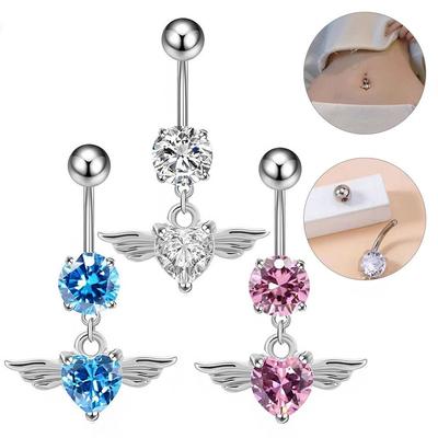 Stainless Steel Angel Belly Button Ring Rhinestone Body Piercing Jewelry Zircon Navel Ring  Women