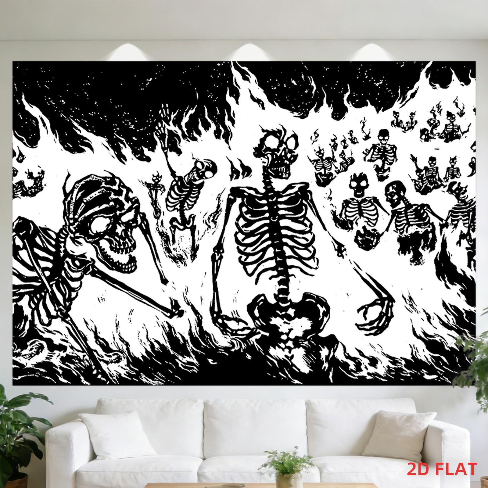 Dark Skull Flame Tapestry Punk Heavy Metal Wall Cloth Game Room Background Wall Room Decoration 100X70CM