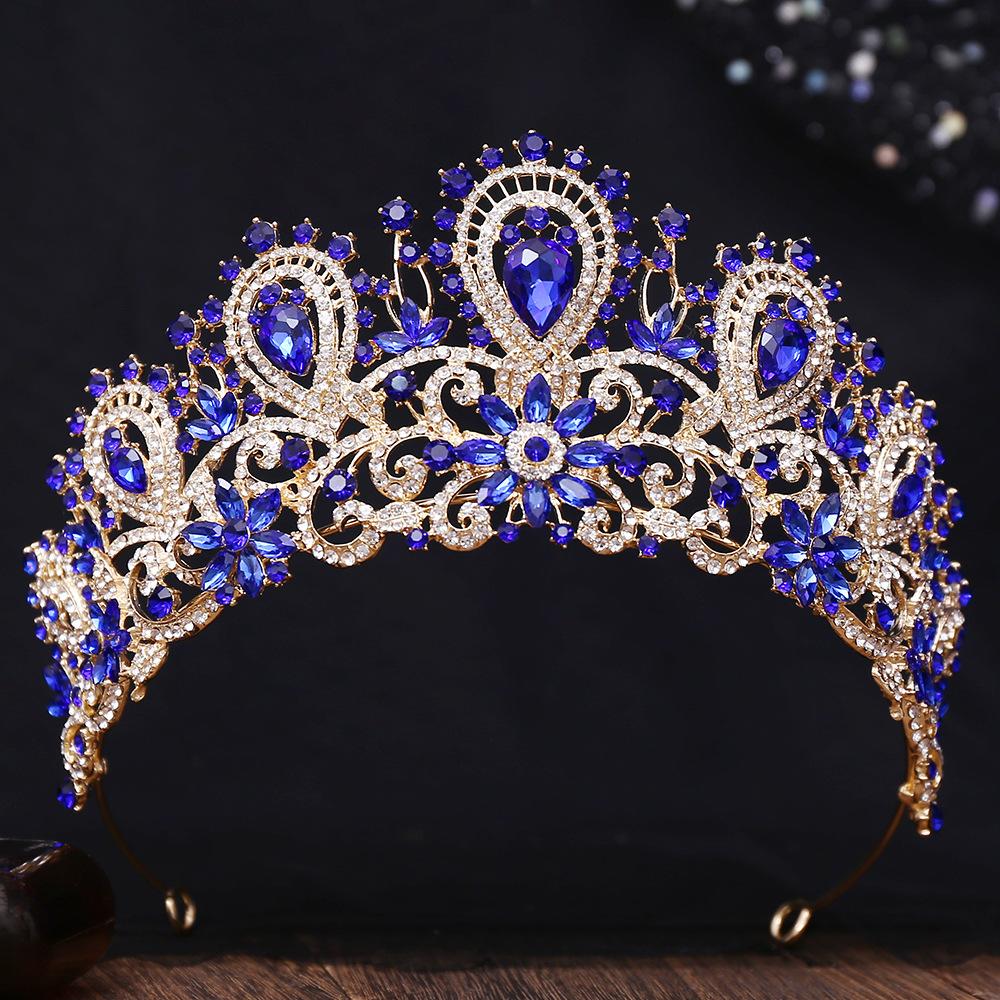 DIEZI 8 Colors Baroque Rhinestone Flower Tiara For Women Party Luxury Bridal Bride Crystal Crown Hair Accessories Jewelry
