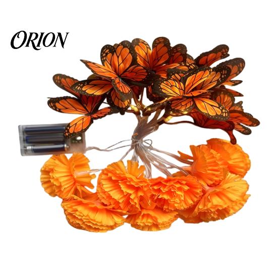 Fall Theme Room Decor Marigold Flower String Lights, Artificial Cempasuchil Decorative Lamps, Halloween Festive Tabletop Lighting Warm LED Lights
