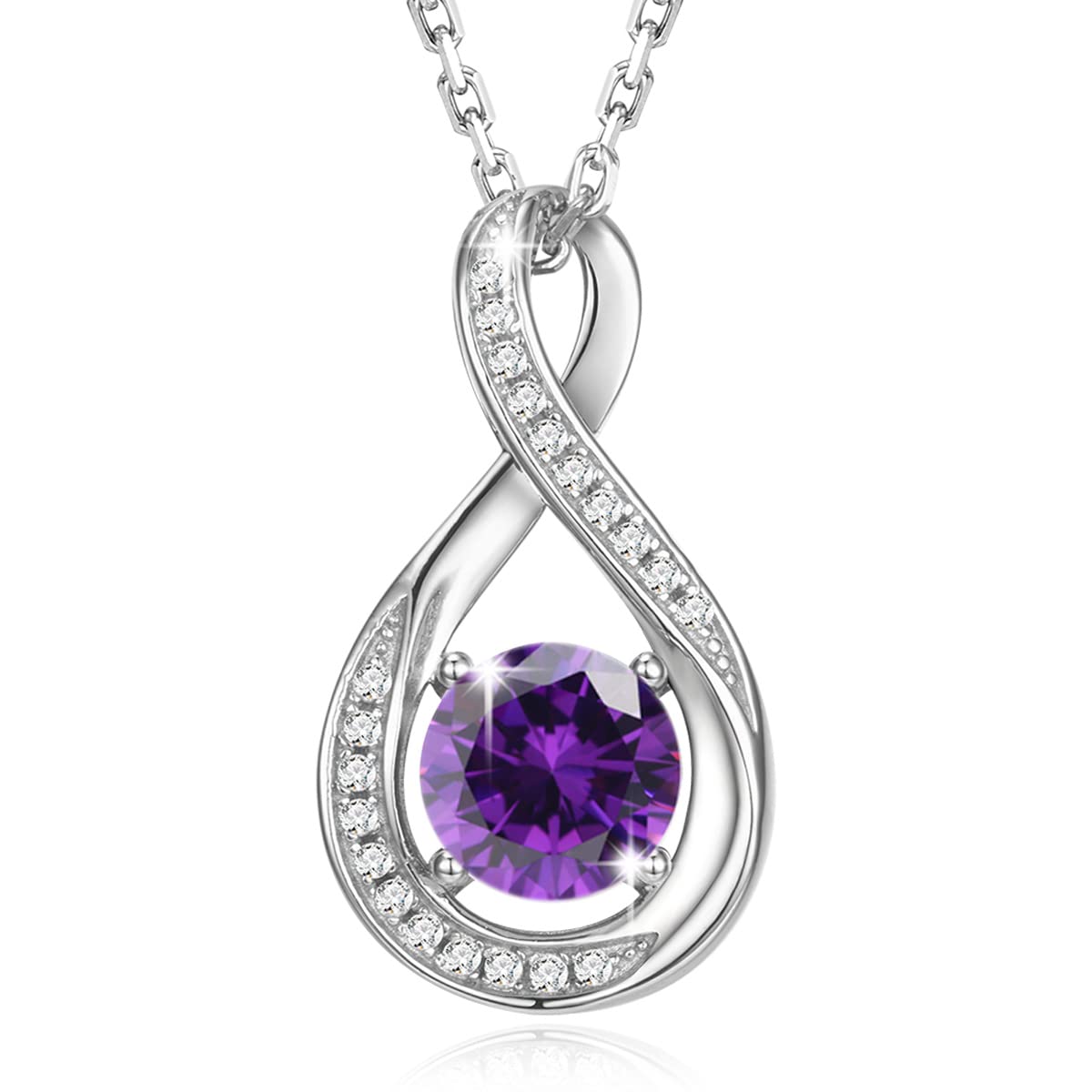 

Silver 925 February Birthstone Amethyst Drop Necklace for Women 18K Gold Plated Wrapped Present Gift Birthday [Gemlanto]