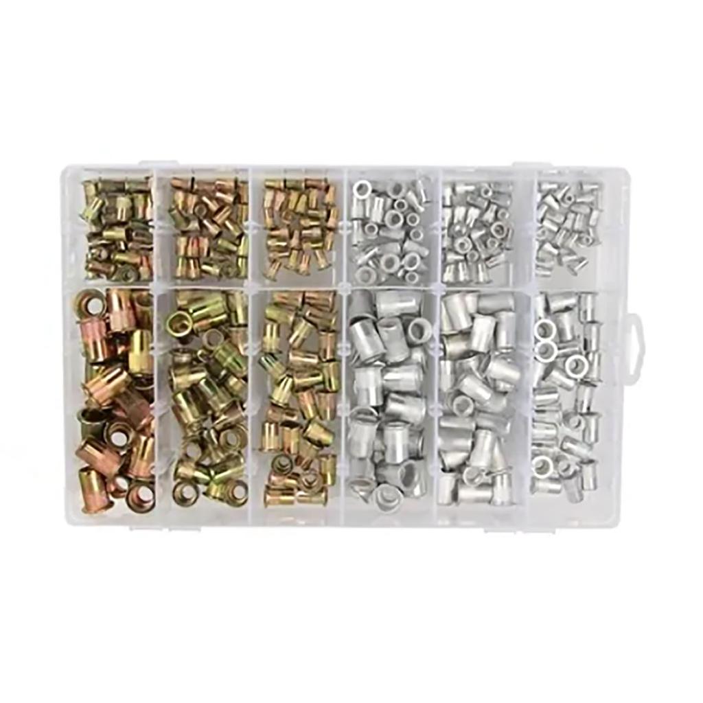 300 Stück Blindnietmuttern-Kit M3 M4 M5 M6 M8 M10 Farbe Verzinkt und Aluminium Flachkopf Gewindeeinsatzmuttern