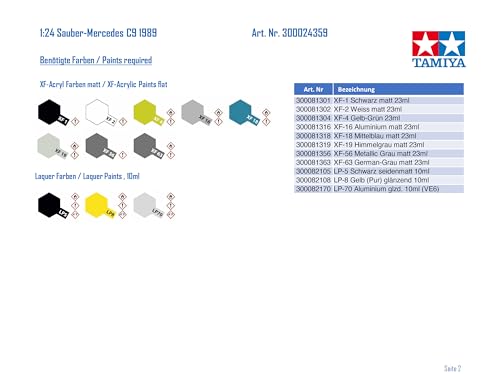 Tamiya 1/24 Sports Car Series No. 359 1989 Sauber Mercedes C9 Plastic Model 24359