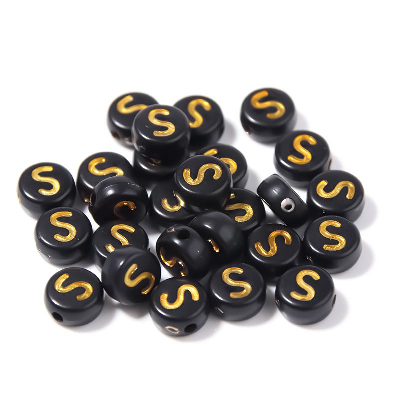 100pcs Black Color Acrylic Letter Beads A-Z Round Flat Alphabet Spacer Bead for Jewelry Making DIY Bracelet Necklace Charms