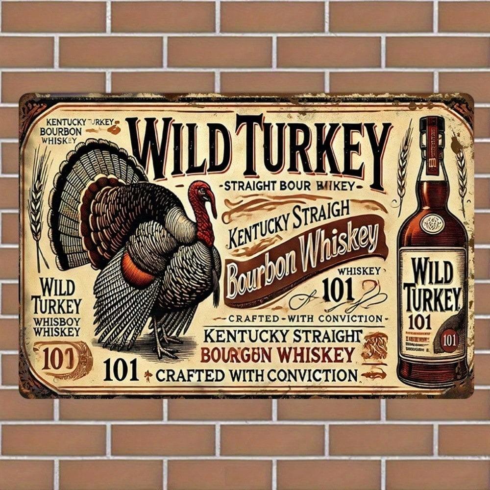 Wild Turkey 101 Bourbon 8x12 Blechschild, Retro-Dekoration für Bar, Man Cave, Garage