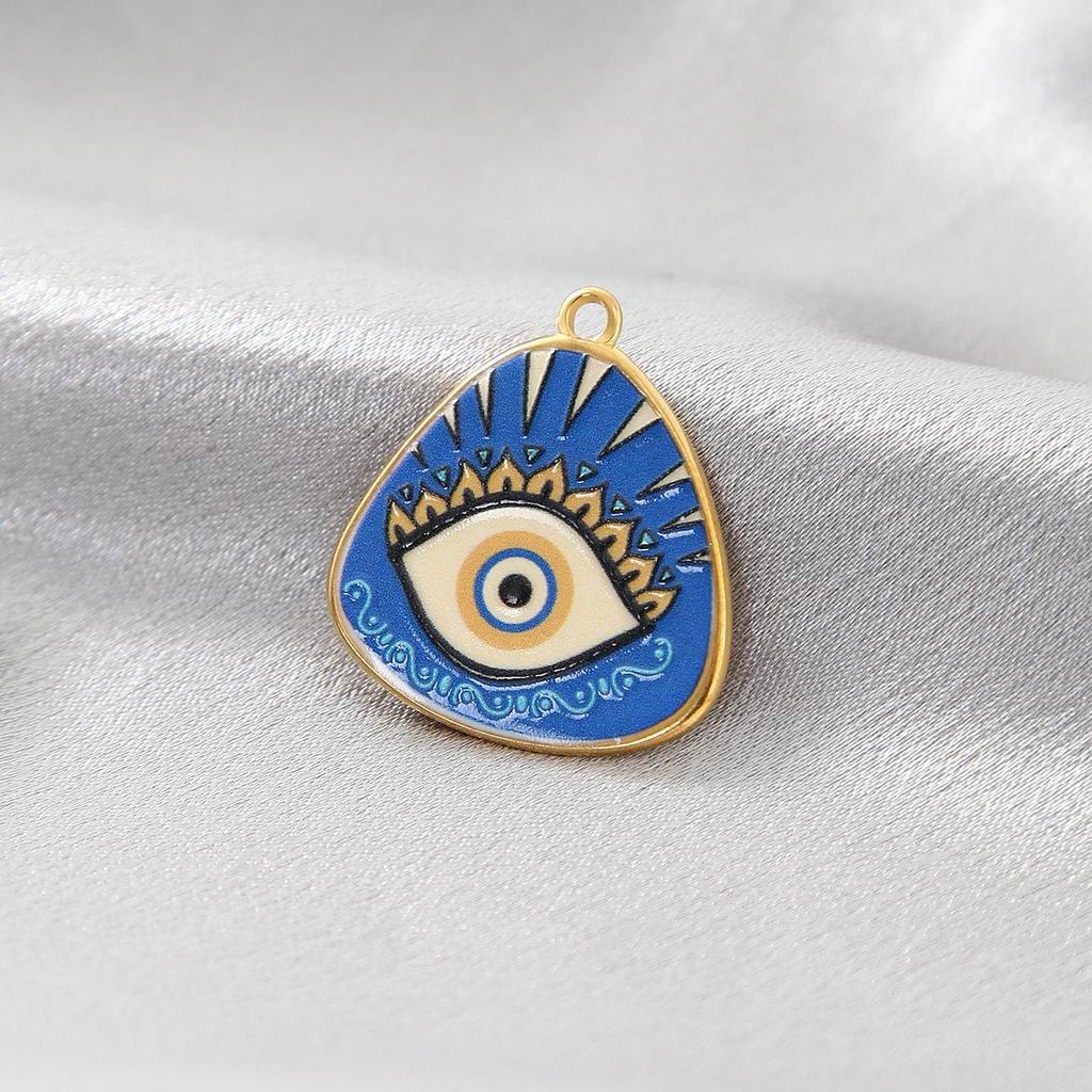 Stainless Steel Evil Eye Pendant with Blue Drip Oil Charm