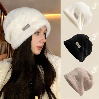 Women Plush Beanies Hats Winter Fleece Wool Outdoor Skullies Hat Female Gorros Solid Warm Coldproof Thicken Caps Fashion Baggy