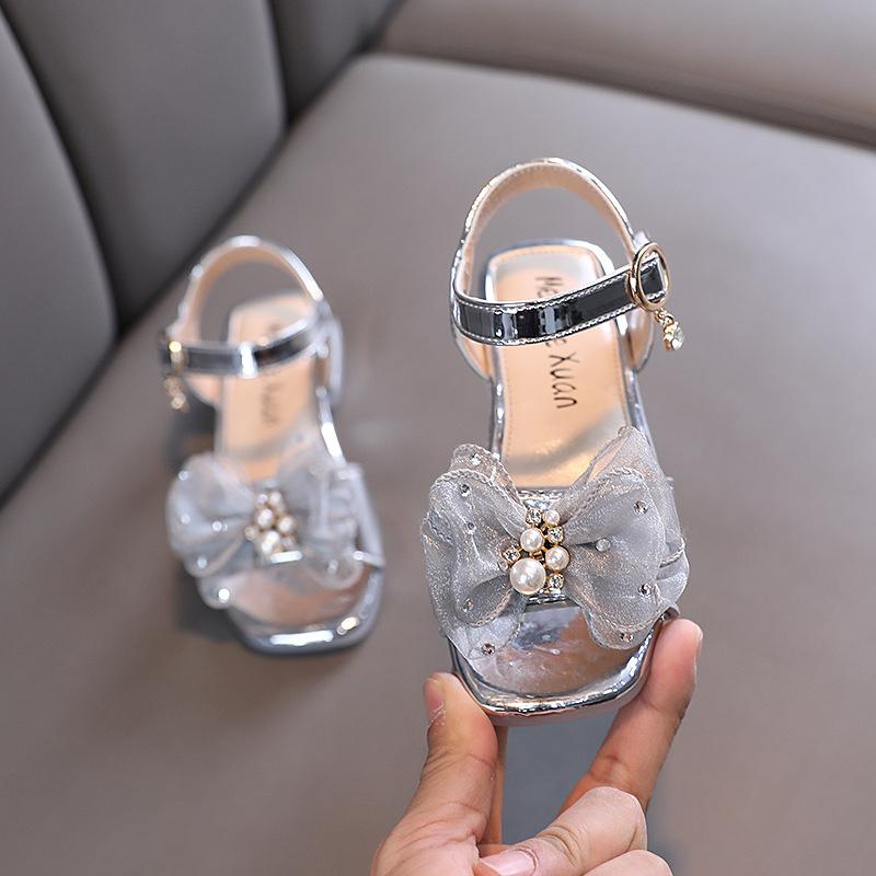 Summer Newest Fashion Lace Bow Flower Princess Sandals Girls High Heels Children S Comfortable Children S Dress Beach Shoes 27