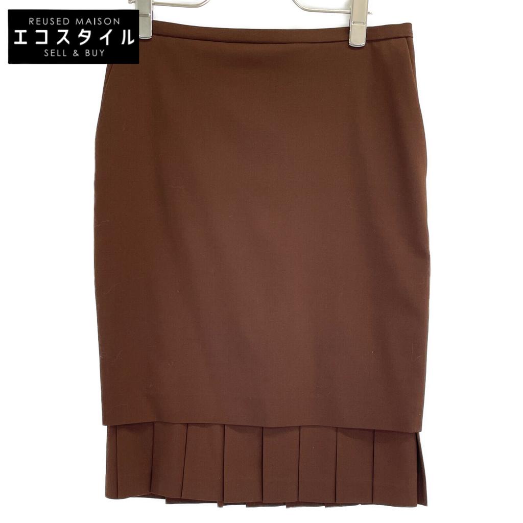 HERMES Lemaire period brown wool random tuck layered medium skirt skirt 36 BrownUsed