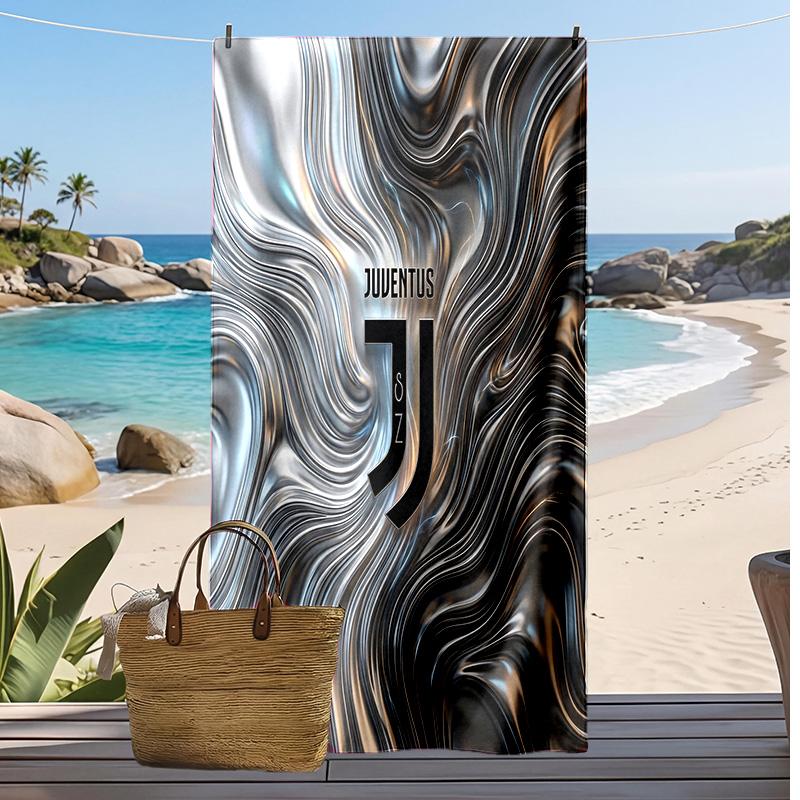 Asciugamano da Spiaggia Stampato Juventus FC Asciugamano Morbido ad Asciugatura Rapida Coperta da Spiaggia Rettangolare Grande Portatile per Viaggi Piscina