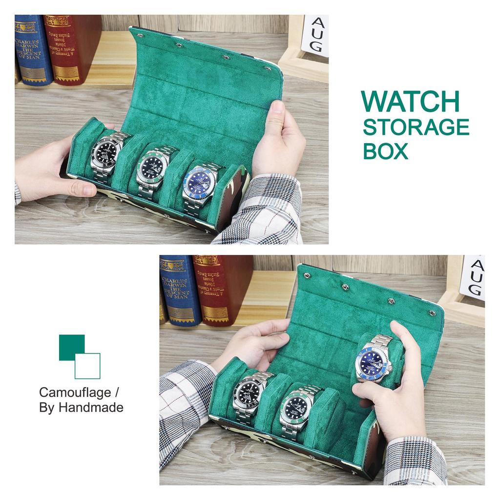 Handmade Genuine Leather Green Color Watch Case Unisex Watch Box Jewelry Display Watch Storage Organizer