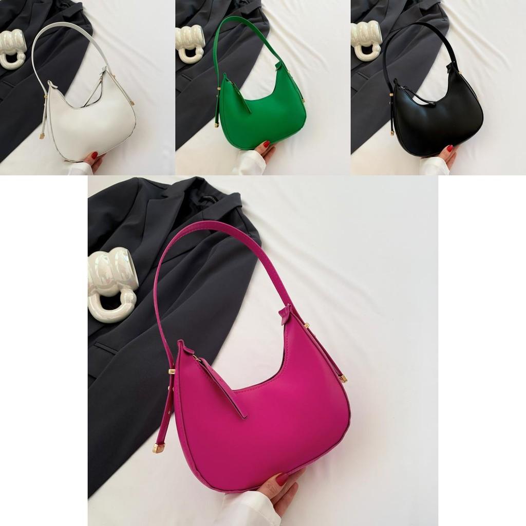 Chic Retro One Shoulder Bag Stylish Minimalist Small Moon Bag For Women In Black White Green