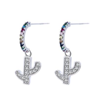 S925 Sterling Silver Korean Style Cactus Earrings Sweet Fresh Plant Mori Girl Anti-Allergy Earrings
