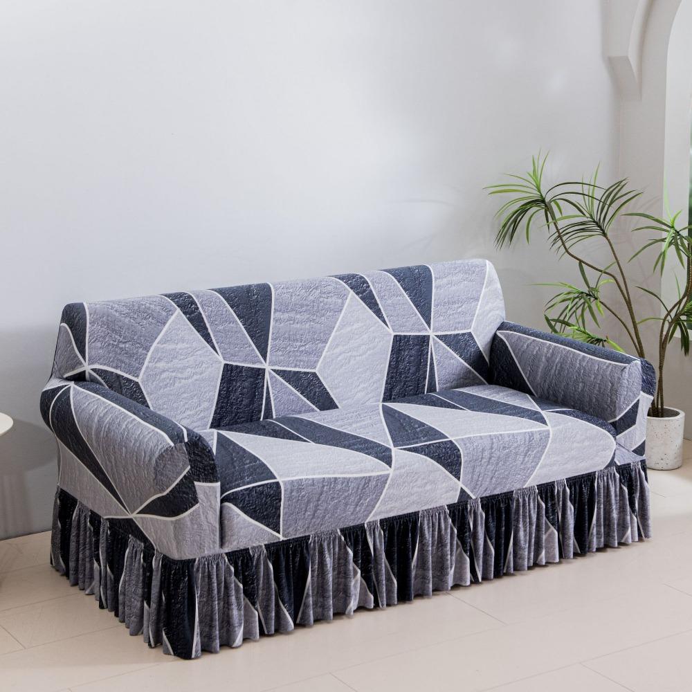Fashion Print Milk Silk Sofa Cover Stretch Skirted Dustproof Slip Resistant Full Coverage