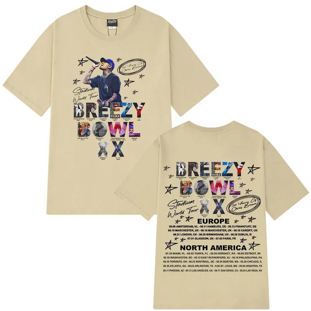Rapper Chris Brown Breezy Bowl XX Tour 2025 T-shirt Men Women Fashion Hip Hop T Shirt Casual Oversized T-shirts Fans Gift