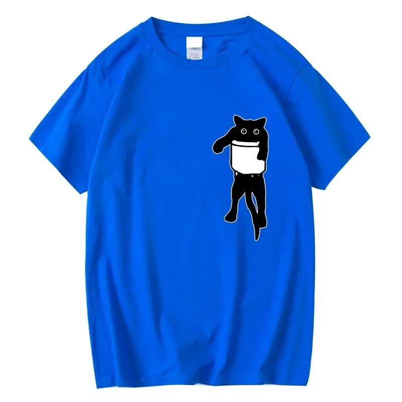 Summer Mens High Quality Tshirt 100 Cotton Funny Pocket Cat Print Men Loose Cool Oneck T Shirt for Men Short Sleeve Male Tee