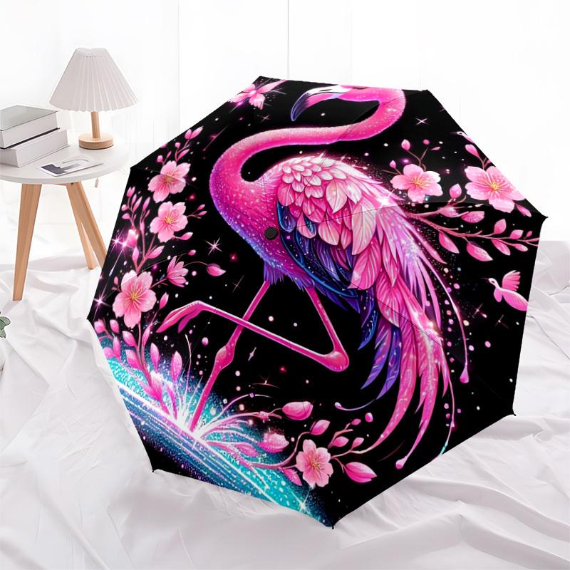 1pc Flamingo Fantasy Floral Night Umbrella with Plastic Handle,Suitable for All Seasons Home Travel Outdoor UmbrellaDD713