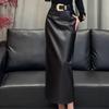2025 Women's Elegant High-Waisted Black Leather Skirt - Versatile Luxury Winter Fashion