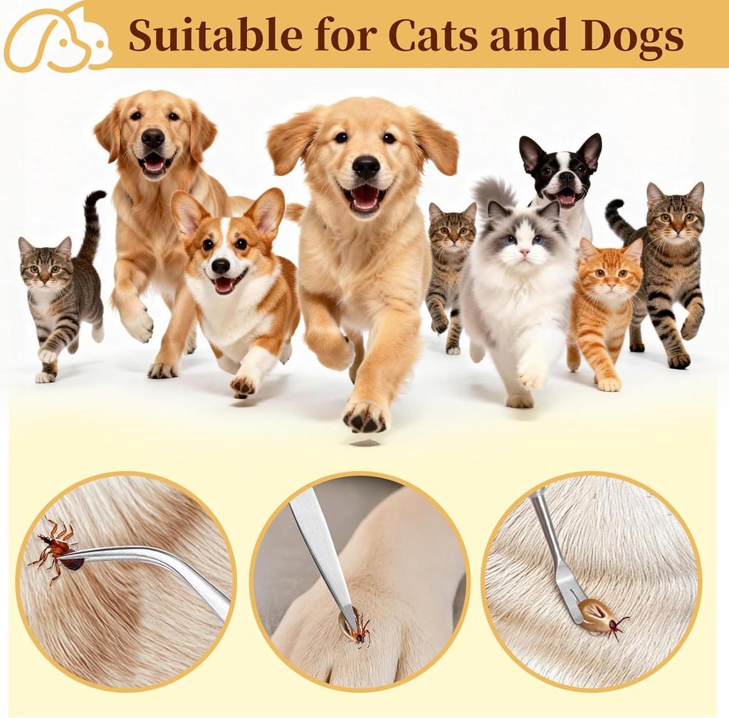 Professional Tick Removal Tool Set 1Set Tick Tweezers Fast & Safe Tick Remover for Dogs Cats Pets Grooming Accessories Supplies