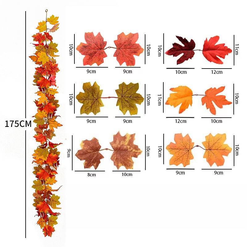 100cm-Artificial Maples Leaf Garland Autumn Maple Leaves Vines Garland For Thanksgiving Halloween Home Porch Mantle Fireplace Farmhouse