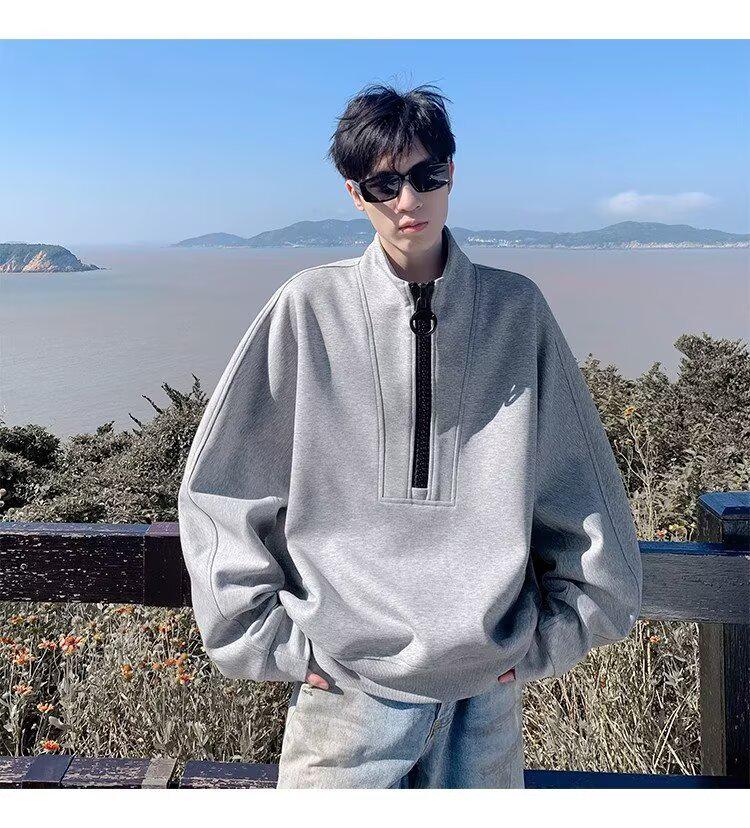 Herren Dekonstruierter Halbreißverschluss Schwerer Hoodie - Herbst/Winter Trend, Lockerer Nischen-Design Freizeitpullover