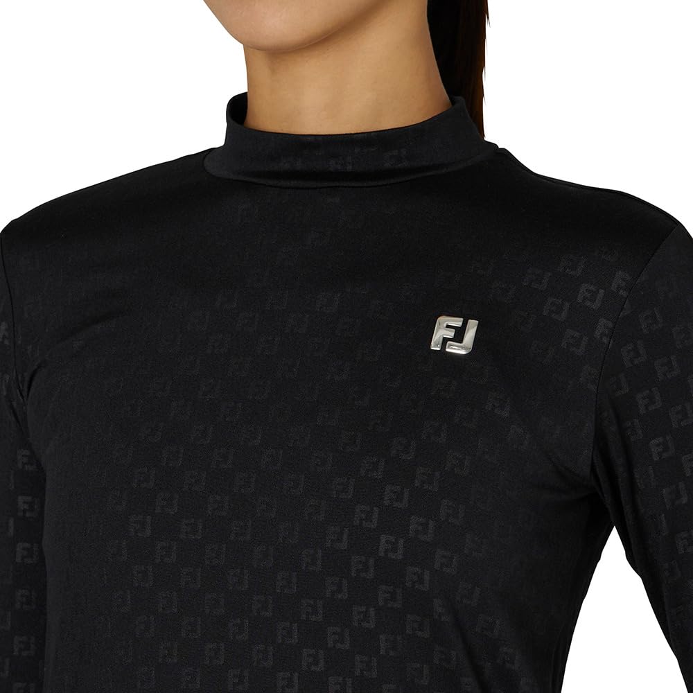 FootJoy Brushed FJ Embossed Print Long Sleeve Mock Neck Size Small Women's Shirt, Black, (FJW-F24-S06, 32288-S)