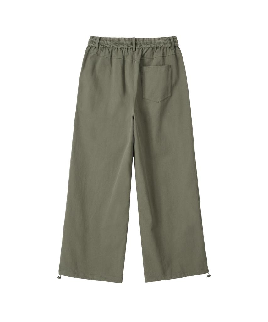 Uallong Essential Twill String Banding Wide Pants - Khaki