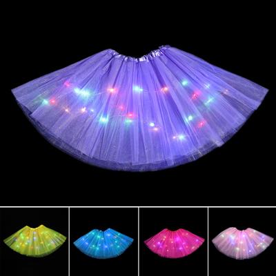 LED Light-Up Women Mesh Skirt Elastic Waist Illuminated Skirt Stage Show Colorful Gauze Skirt Multi Layer Full Mesh Skirt