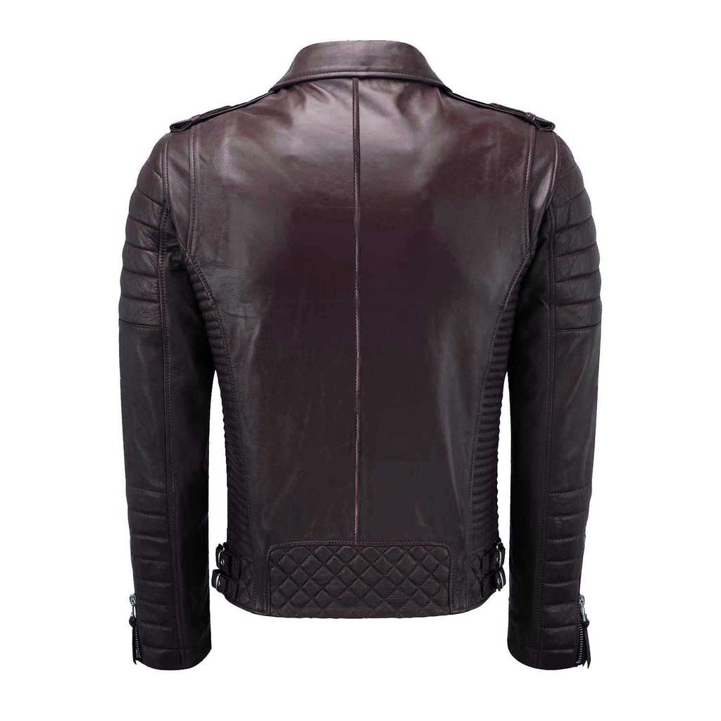 SKINOUTFIT Men's Motorcycle Leather Jacket Genuine Brown Lambskin Café Racer Biker Outerwear