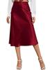 Women's High-Waist Satin Midi Skirt - Elegant Solid Color with Zipper