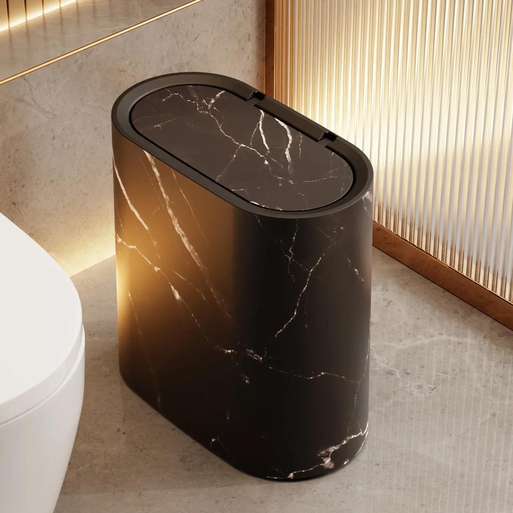 Nordic Marble Texture Trash Can Press Type Wastebasket Narrow Toilet Trash Bin Odor Proof Wastebasket Bathroom Accessories