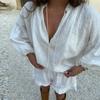 Women Shorts Suit V-neck Long Sleeve Loose Shirt High Waist Wide Leg Short Pant Sets Summer Holiday Lady Set