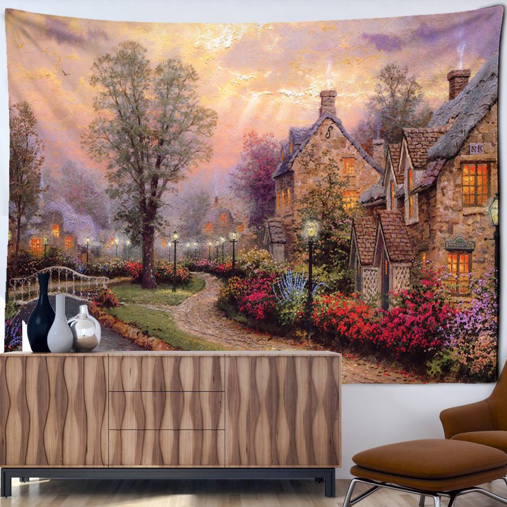 Christmas City Oil Painting Tapestry Wall Hanging Bohemian Hippie Tapez Christmas Festival Art Bedroom Living Room Home Decor