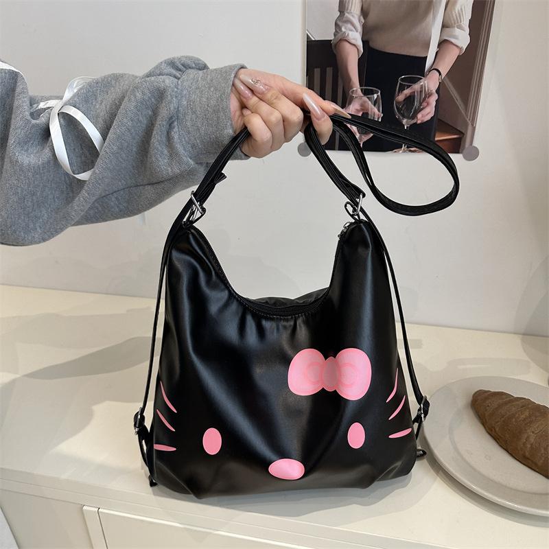 

Милый мультяшный кот новая универсальная большая сумка-тоут женская текстура высококлассная нишевая трендовая сумка-мессенджер чёрный