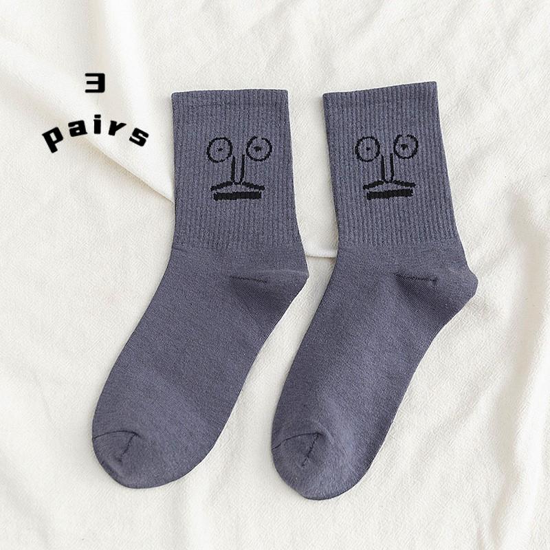 3 Paar Socken Damensocken Wadensocken Koreanische Socken mit schrulligem Ausdruck Cartoon-Trendsocken im College-Stil