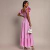 Women's Retro French Plaid Short-sleeved Dress with Ruffle Edge, Waist and Thin Dress