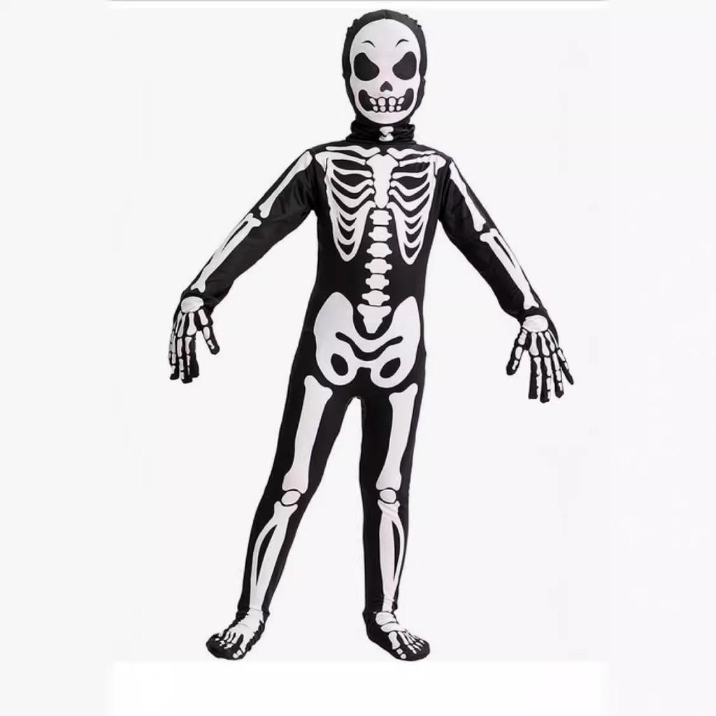 Tuta Intera da Cosplay Scheletro di Halloween con Stampa Digitale per Bambini Role Play
