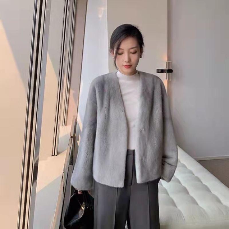 

Имитация норки искусственный мех меховое пальто воротник модное имитация норки пальто женское короткое легкое зимнее S серый