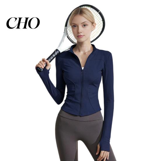 Stand-up Collar Jacket Women Long Sleeve Workout Tops Quick Dry Full Zip Crop Yoga Athletic Slim Sweat-wicking Wear Fit Shirts Sportwear with