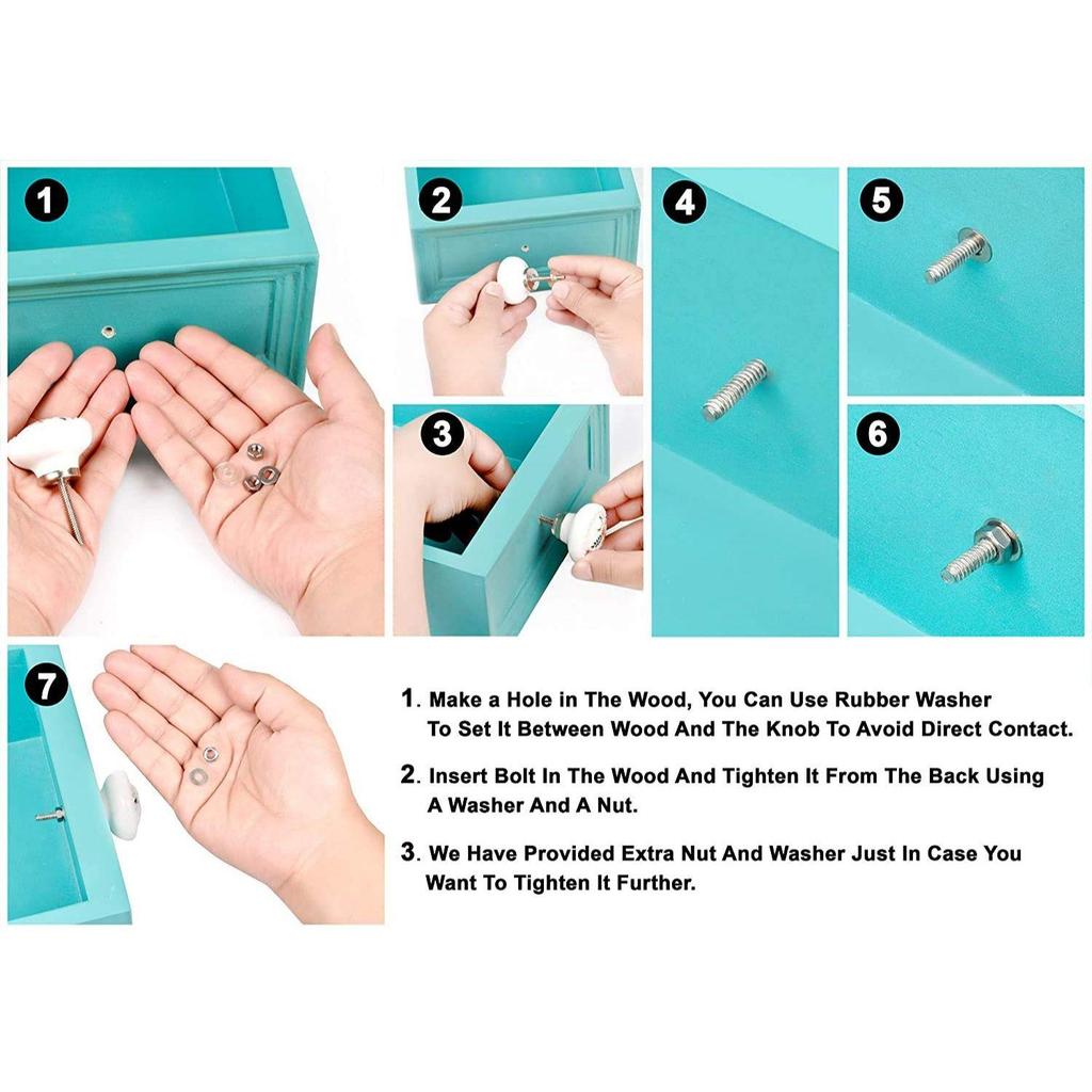 Ceramic Vintage Assorted Blue Pottery Drawer, Door Knobs and Pulls Handle for Kitchen Cabinets Home Interior (6, White) - Pack of 6