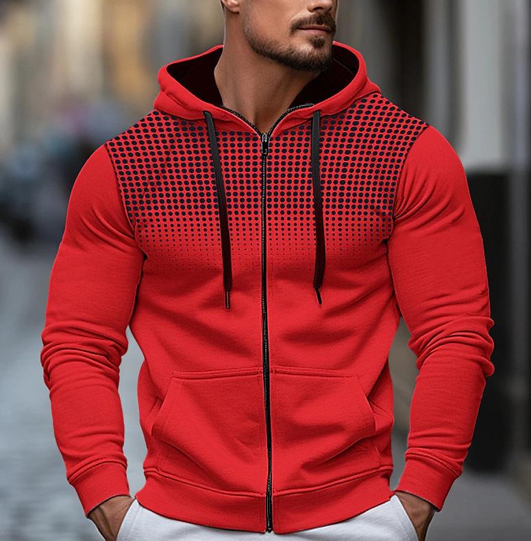 Men's Polka Dot Sporty Casual Fleece Cardigan Hoodie for Autumn/Winter