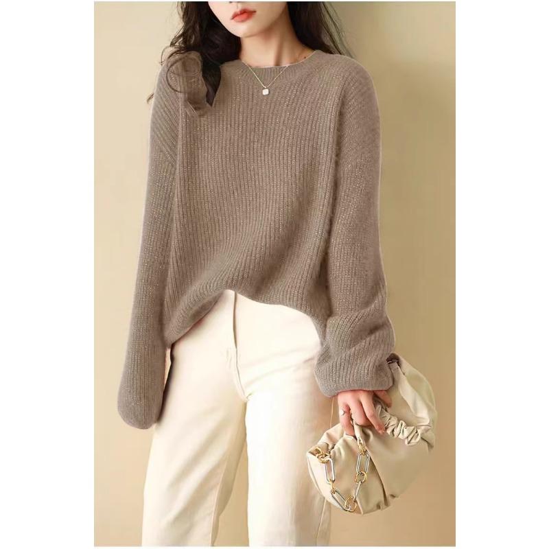 Red Bright Silk Sweater for Women in Autumn and Winter New European High-end Thickened Lazy Bottoming Sweater Retro Top
